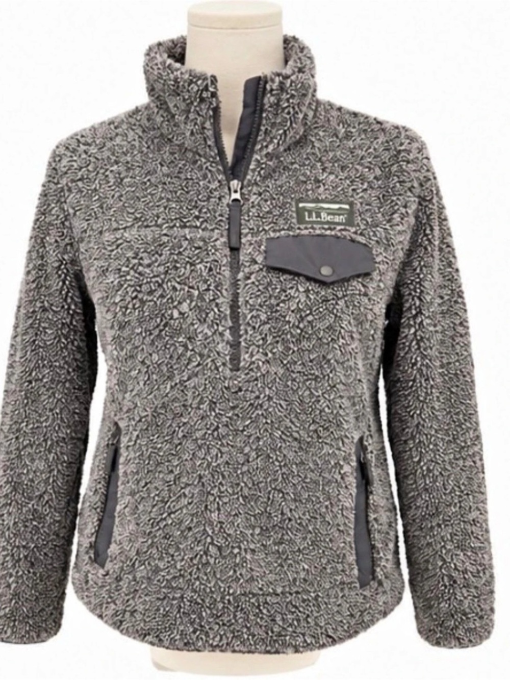 L.L.Bean Women’s Hi-Pile Sherpa Fleece Pullover Gray Size Small Outdoor